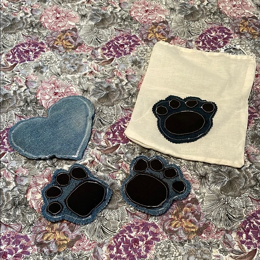 Denim Heart and Paw Print Hand Warmer Set